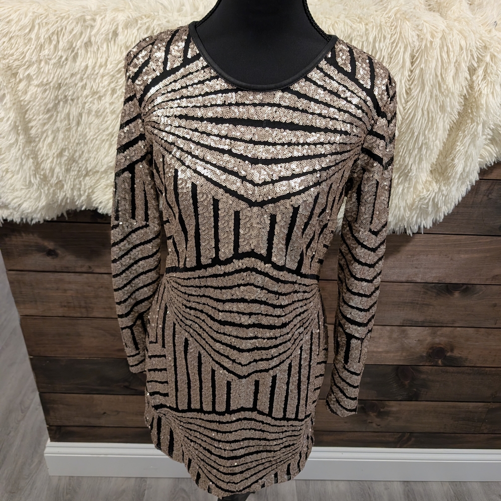 Sequin Striped Black and Gold Dress